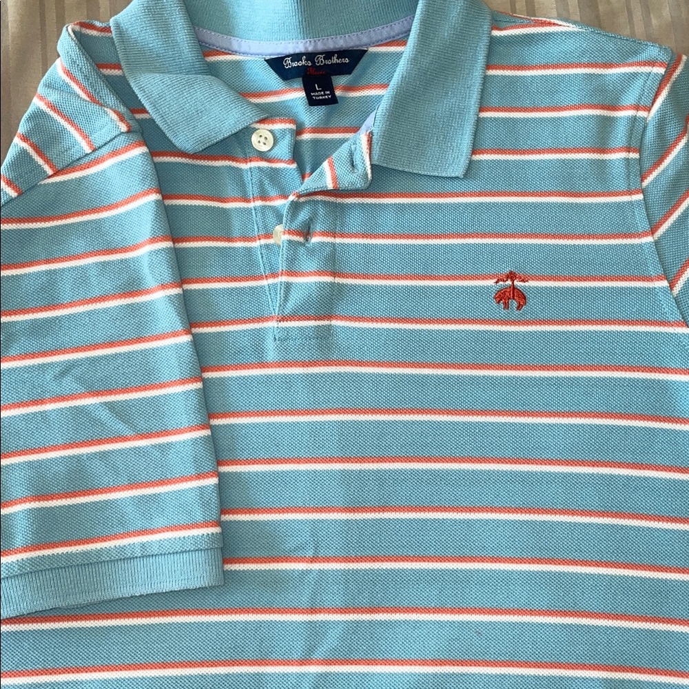 Brooks Brothers Blue Striped Polo with Orange Accents!  Like new!! Boys L